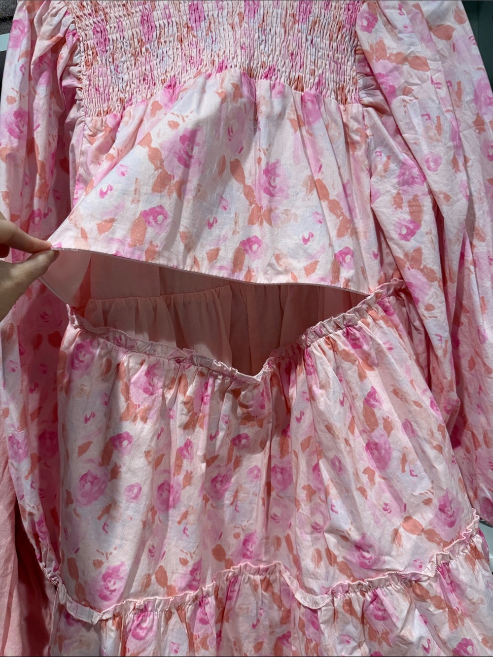 NURSING FRIENDLY Pink Floral Smocked Long-Sleeve Dress - Picture 2 of 2
